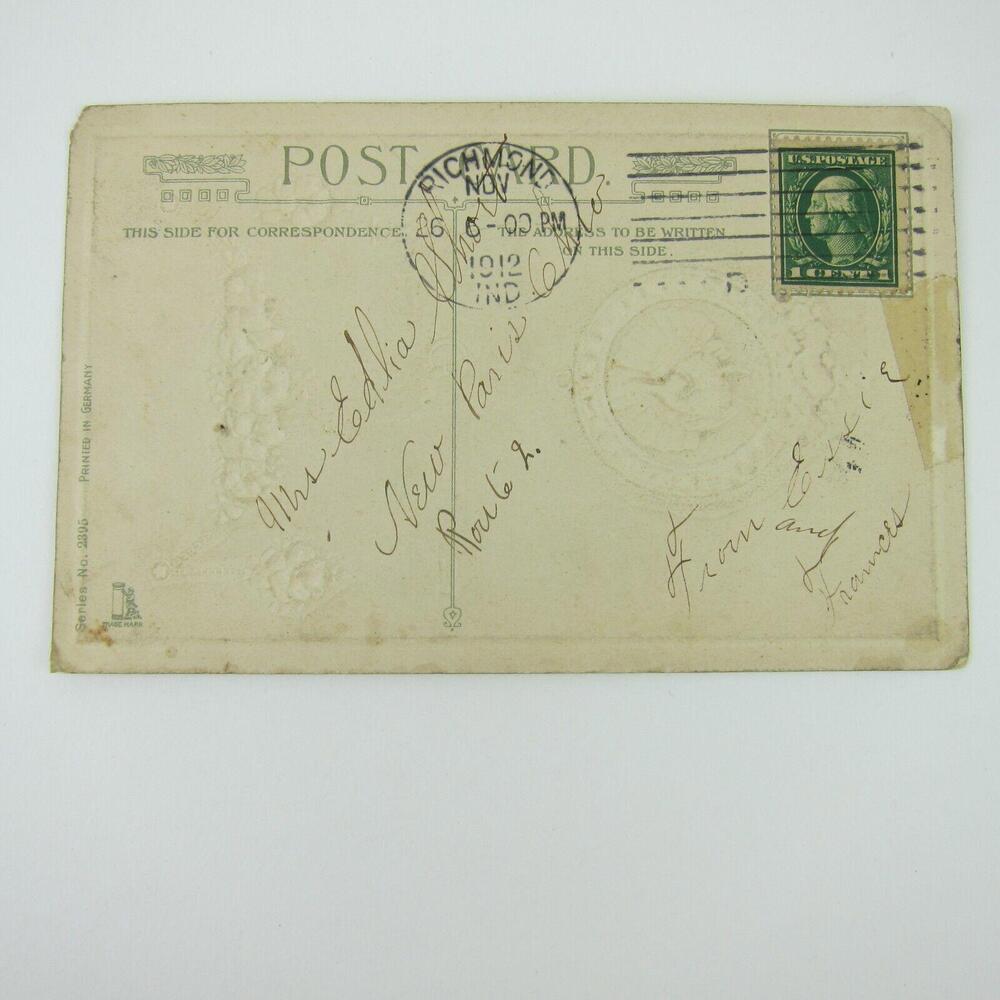 Thanksgiving Postcard Girl Photo Flowers Embossed Germany Antique 1912 - Picture 3 of 12